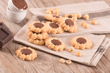 Flower shaped chocolate biscuits.
