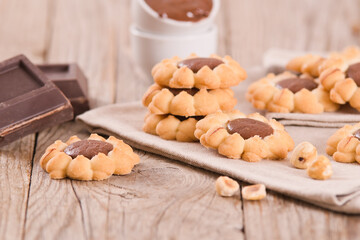 Flower shaped chocolate biscuits.
