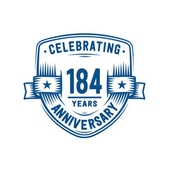 184 years anniversary celebration shield design template. 184th anniversary logo. Vector and illustration.
