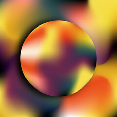 Vector image of a rainbow ball on the background of a liquid colored shape. Surreal vector background.