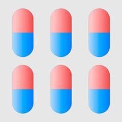 Red and blue Vector illustration of a blister pack of pills isolated on a gray background