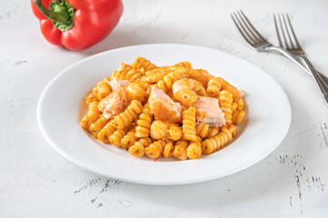 Bisque pasta with salmon