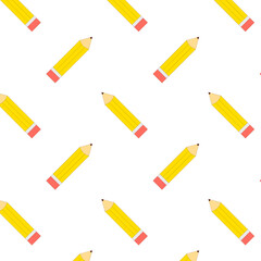 Seamless yellow pencils directed in different directions pattern on white background