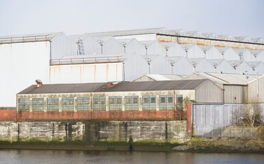 Fototapeta na wymiar Industrial factory warehouse at steel metal workshop business