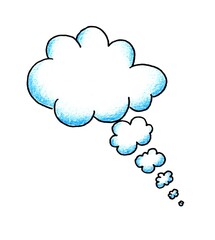 The drawing of the Thought is made with colored pencils and black liner.