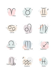 A set of zodiac symbols.Vector illustration.Creative freehand composition in contemporary abstract style.