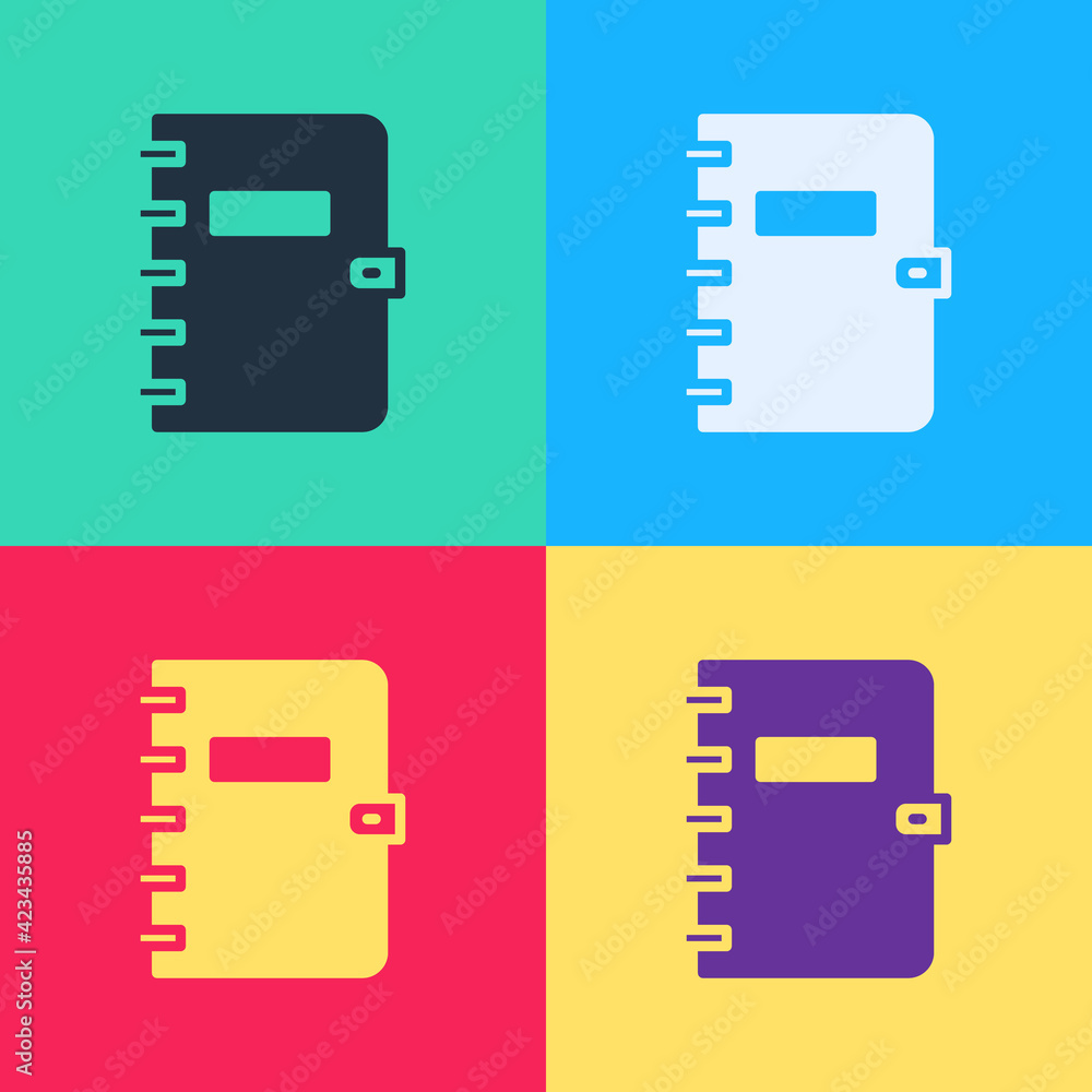 Poster pop art notebook icon isolated on color background. spiral notepad icon. school notebook. writing pa
