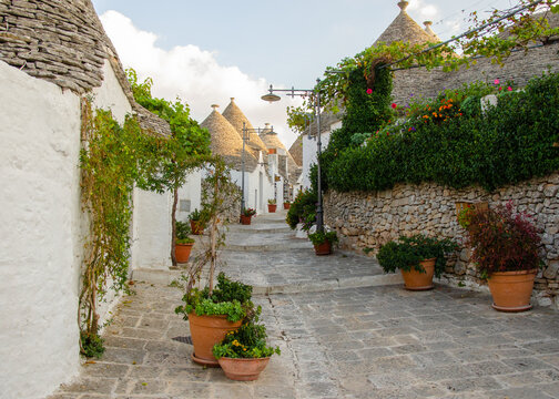 Alberobello- Truli street with houses. Italy