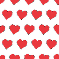 Pink Hearts Pattern. White Background. Seamless Hearts Pattern.