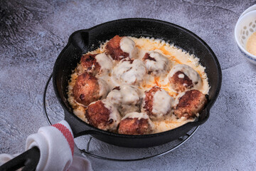 Swedish Meatballs Recipe. Homemade Beef and Pork Meatballs with Gravy. 