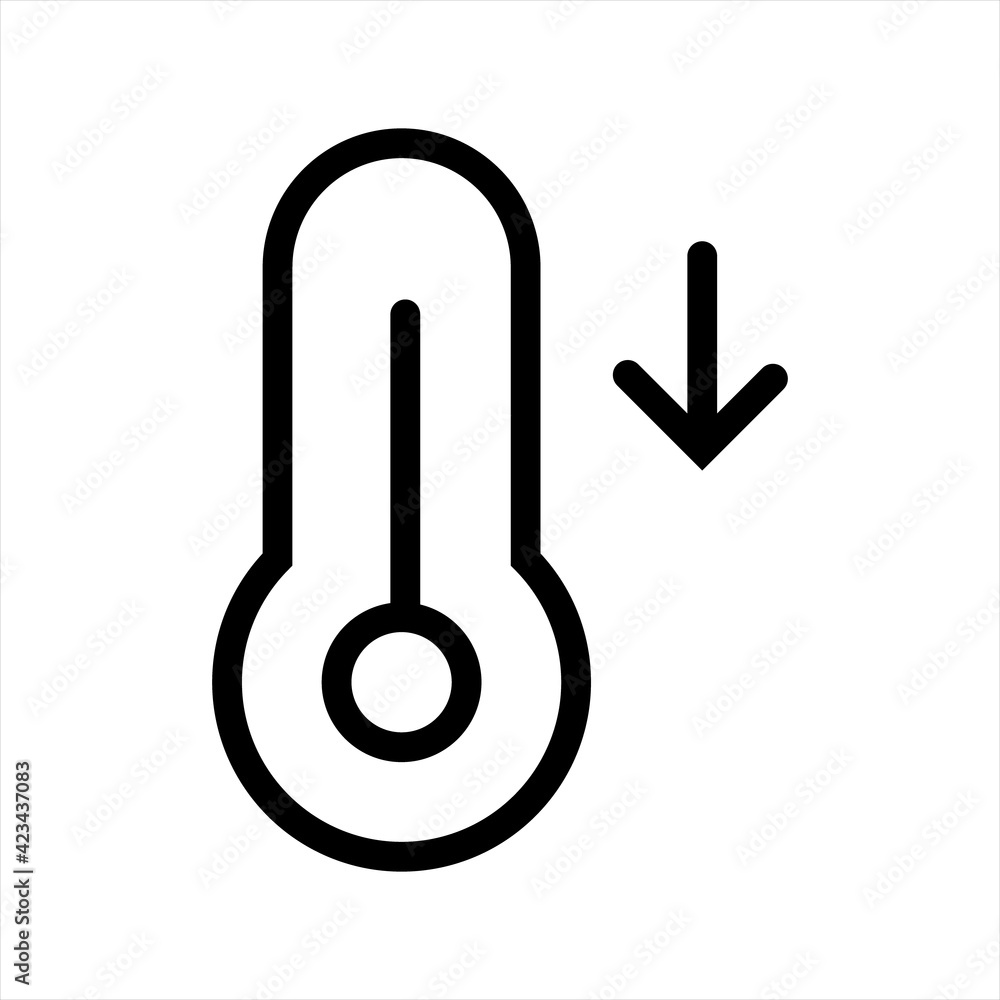 Poster temperature down arrow line icon. temperature falling thin line icon, thermometer and forecast, cold