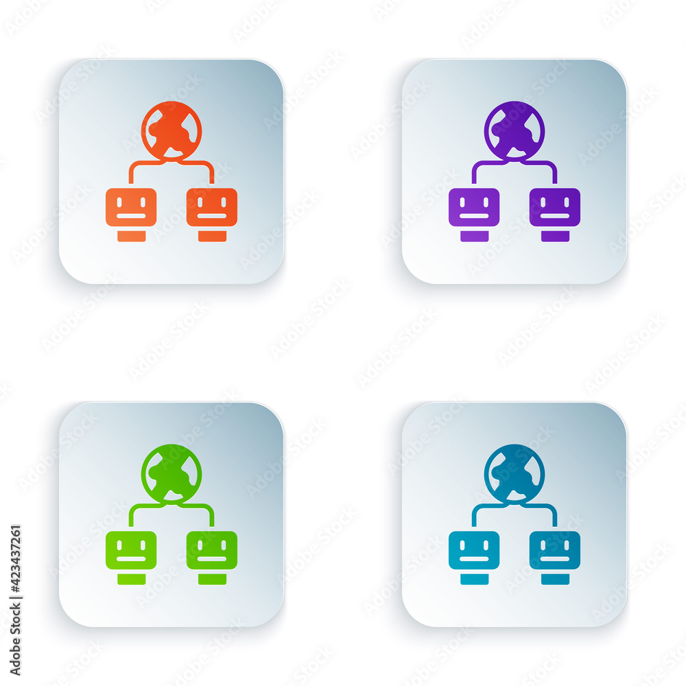 Poster color artificial intelligence icon isolated on white background. machine learning, cloud computing, 