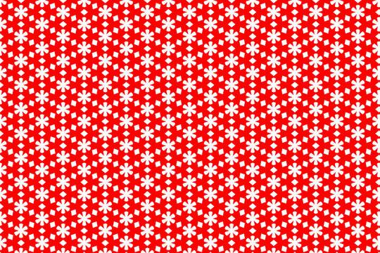 red polka flower on white. Abstract pattern Seamless geometric of flower. red and white mosaic ornament, tablecloth.