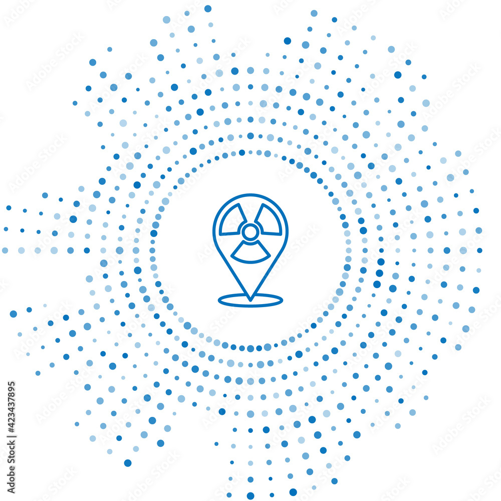 Poster blue line radioactive in location icon isolated on white background. radioactive toxic symbol. radia