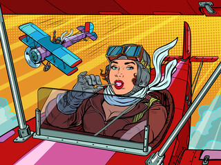 female retro pilot. professional military pilot Pop art retro illustration © studiostoks