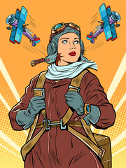 female retro pilot. professional military pilot Pop art retro illustration