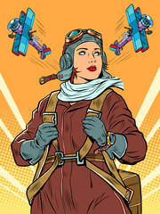 female retro pilot. professional military pilot Pop art retro illustration © studiostoks