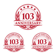 103 years anniversary logo set. 103rd years anniversary celebration logotype. Vector and illustration.
