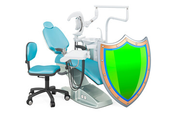 Dental chair unit with shield, 3D rendering