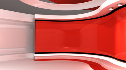 Tv studio. Red Studio. Red backdrop. News studio. News room. The perfect backdrop for any green screen or chroma key video or photo production. Breaking news. 3d rendering.
