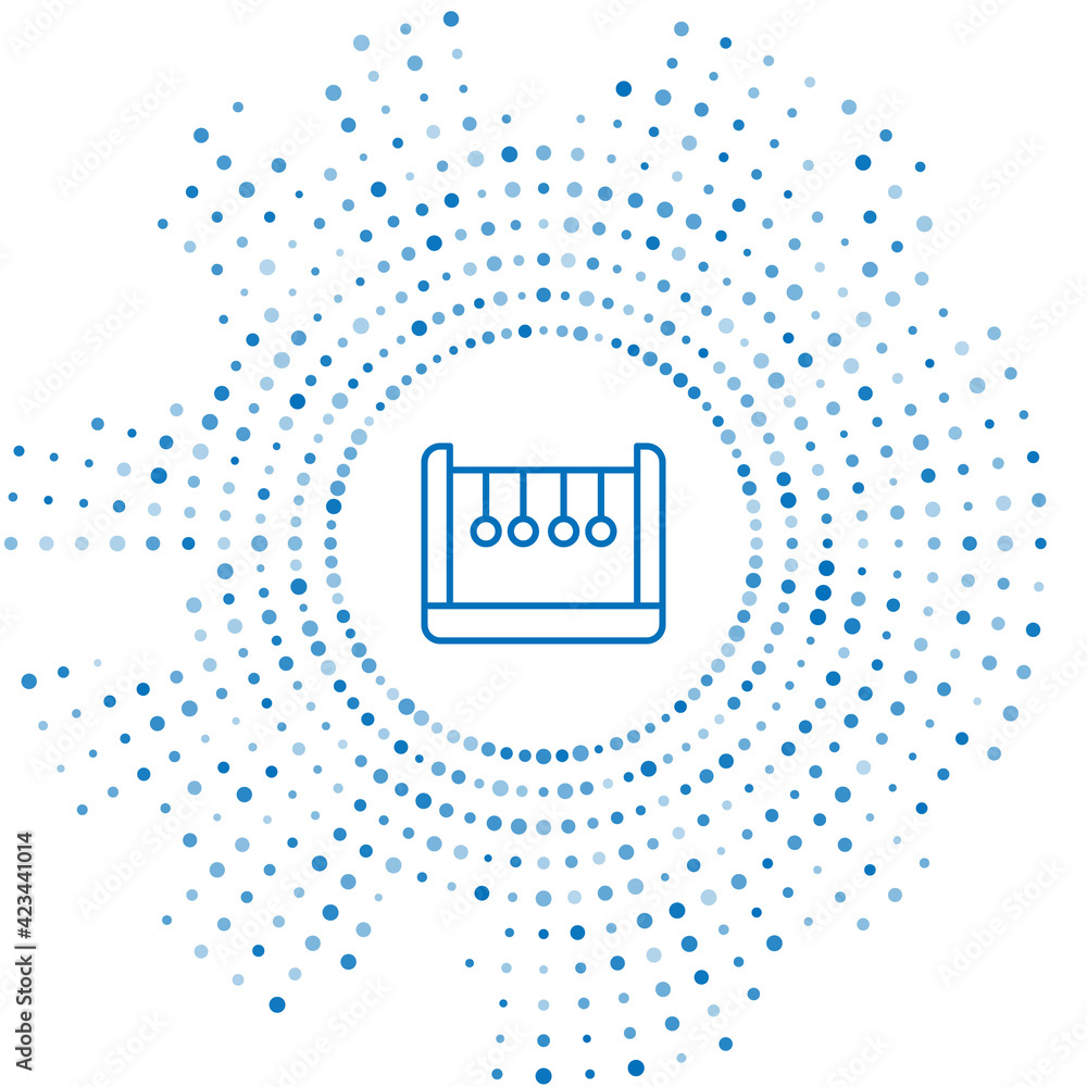 Poster blue line pendulum icon isolated on white background. newtons cradle. abstract circle random dots. v