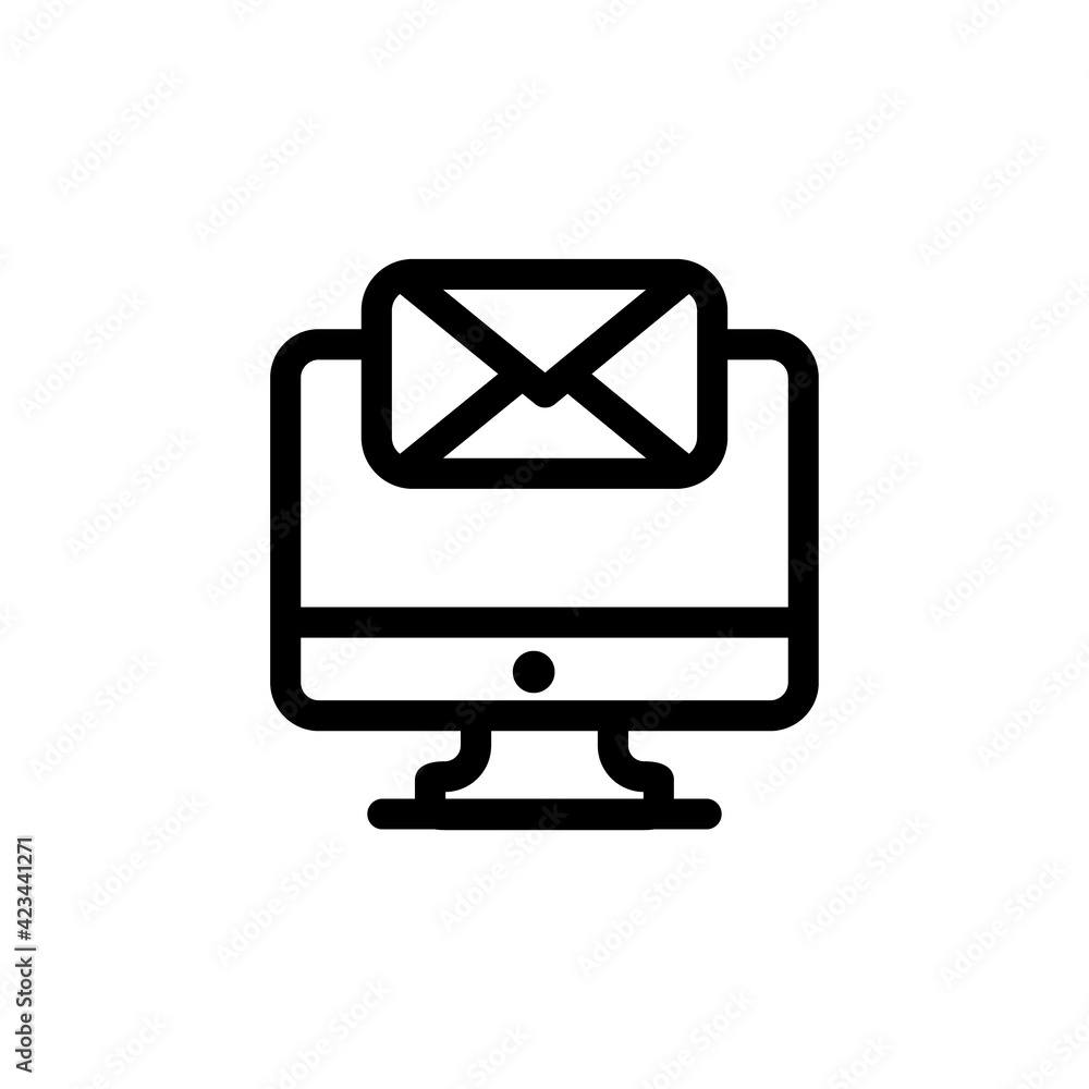 Poster computer with envelope and open email on screen icon isolated on white background. email marketing i