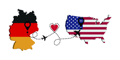 Travel from Germany to Usa by passenger plane. Airplane route. Freedom to travel. I love traveling by plane.