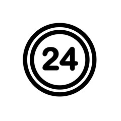 Icon of symbol, sign Open around the clock or 24 hours a day