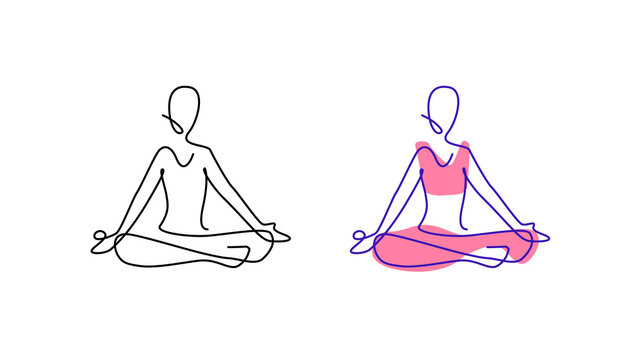 Continuous Line Art Yoga Poses. Yoga Asana Outline.