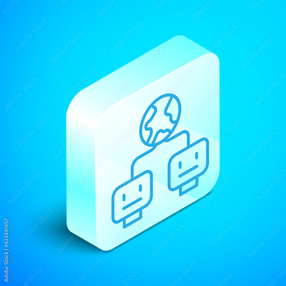 Poster isometric line artificial intelligence icon isolated on blue background. machine learning, cloud com