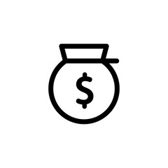 Money bag line icon. High quality black outline logo for web site design and mobile apps. Vector illustration on a white background.