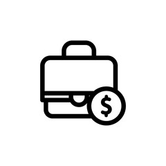 Office Bag Icon, Briefcase Icon Black Vector Illustration. black briefcase vector icons designed in stroke style can be used for web, mobile, ui. briefcase with dollar sign