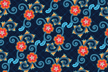 Seamless pattern with flower vector Illustration, Fantasy batik style