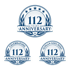 112 years anniversary logo set. 112th years anniversary celebration logotype. Vector and illustration.
