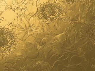 Golden background of 3d processed Christmas roses, roses and asters