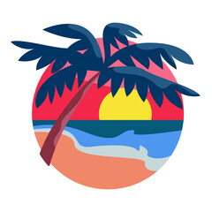 Obraz premium Concept art with palm tree at sunset. Isolated symbol of summer in flat style