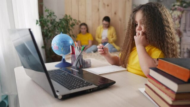 coronavirus school. child at home in a lesson. learning education coronavirus pandemic concept. kid learn online learning school. online learning at study home. distance education virtual
