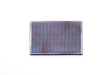 Dirty car air filter requiring replacement. isolated on a white background.