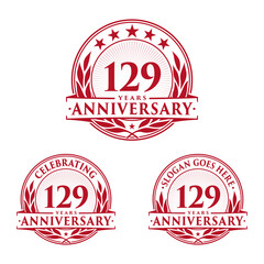129 years anniversary logo set. 129th years anniversary celebration logotype. Vector and illustration.
