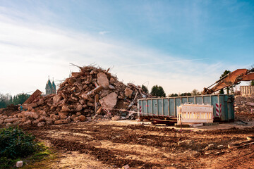 Fototapeta premium Immerath, an abandoned city in North Rhine-Westphalia, Germany. Demolition work.