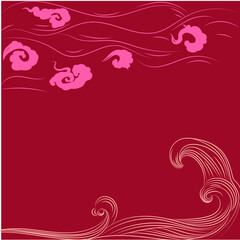 Asian cloudy and wave background. Traditional chinese, korean and japanese clouds and waves in oriental style. Vector illustration