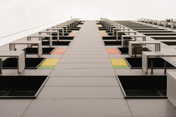 Fototapeta premium Facades of houses with air-conditioning boxes. New homes immediately provide air conditioning and places for them.