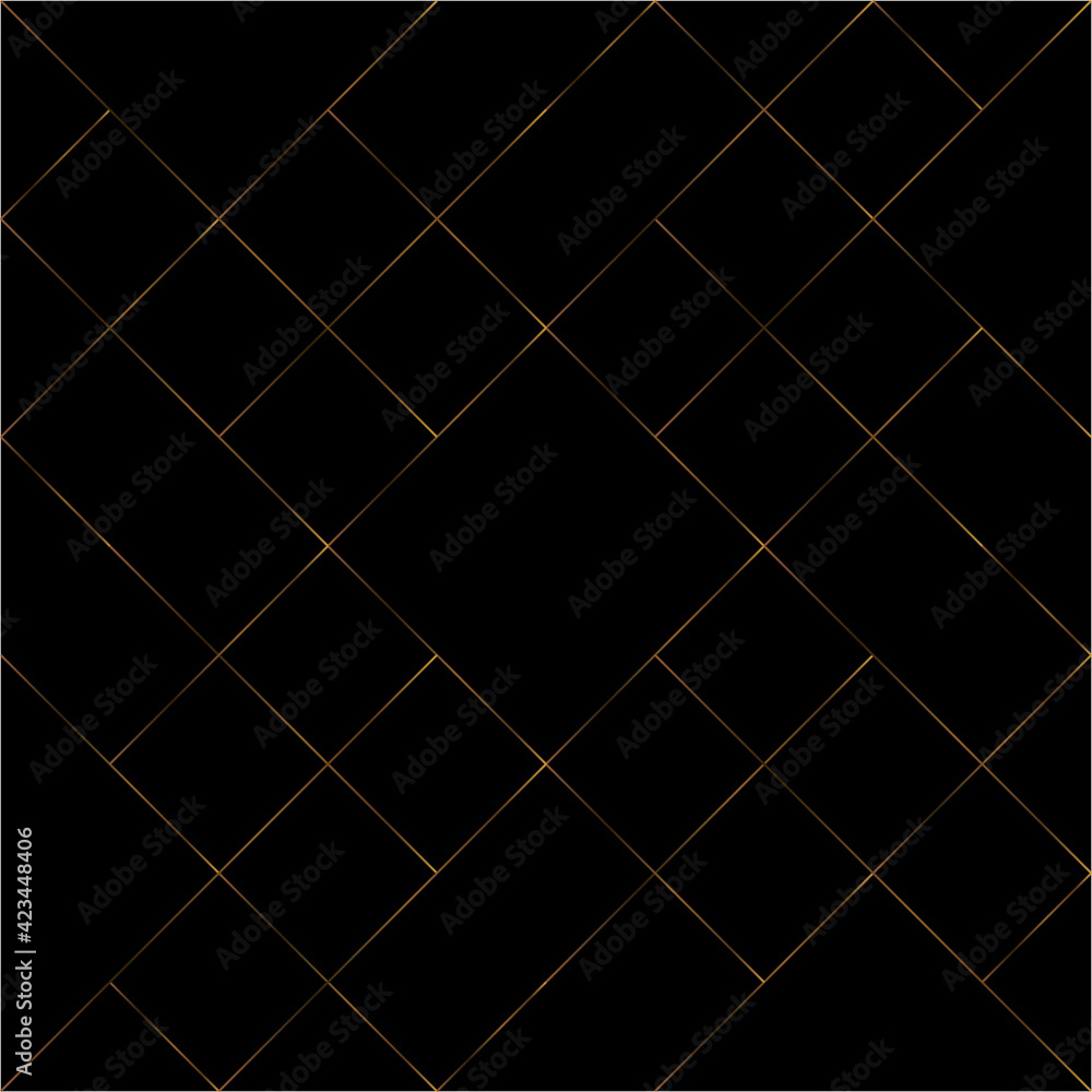 Poster geometric of diagonal of square tile pattern. design mondrian line gold on black background. design 