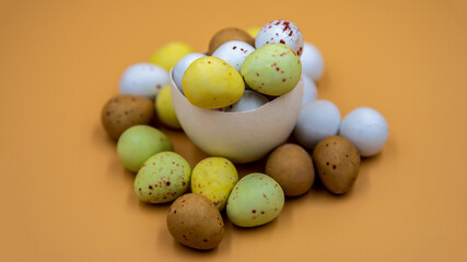 easter eggs in a eggshell