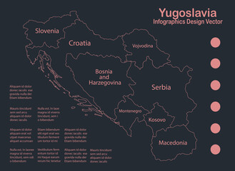 Infographics Yugoslavia map outline, flat design, color blue orange vector