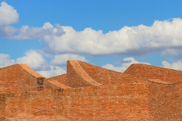 architecture brick wall with sky background