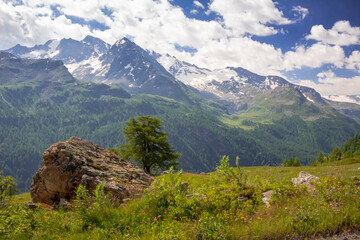 Panorama lungo il sentiero che conduce al "Rifugio degli Angeli". Valgrisenche. Valle d'Aosta. Italia