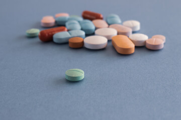 Obraz na płótnie Canvas Colored pills. Legal drugs. Medications for humans.