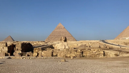 Fototapeta na wymiar The Great Sphinx of Giza on the background of the Pyramids, Cairo, Egypt