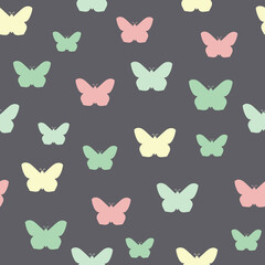 Colorful butterfly outline vector illustrations on grey background pattern